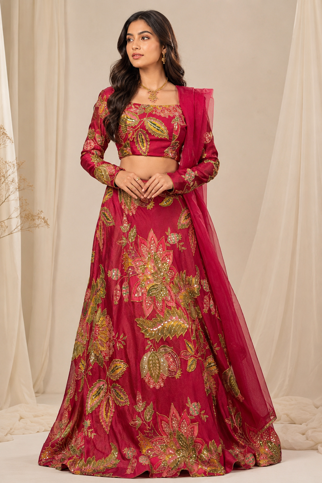 Heavy Designer Floral Embroidered Lehenga Gown with Dupatta