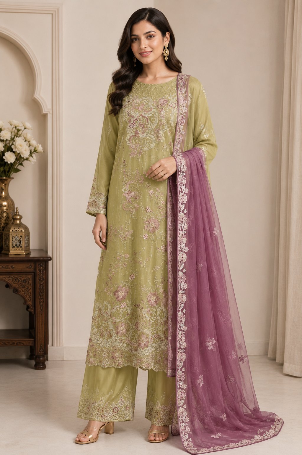 Original Chiffon Pakistani Embroidered Suit with Designer Dupatta