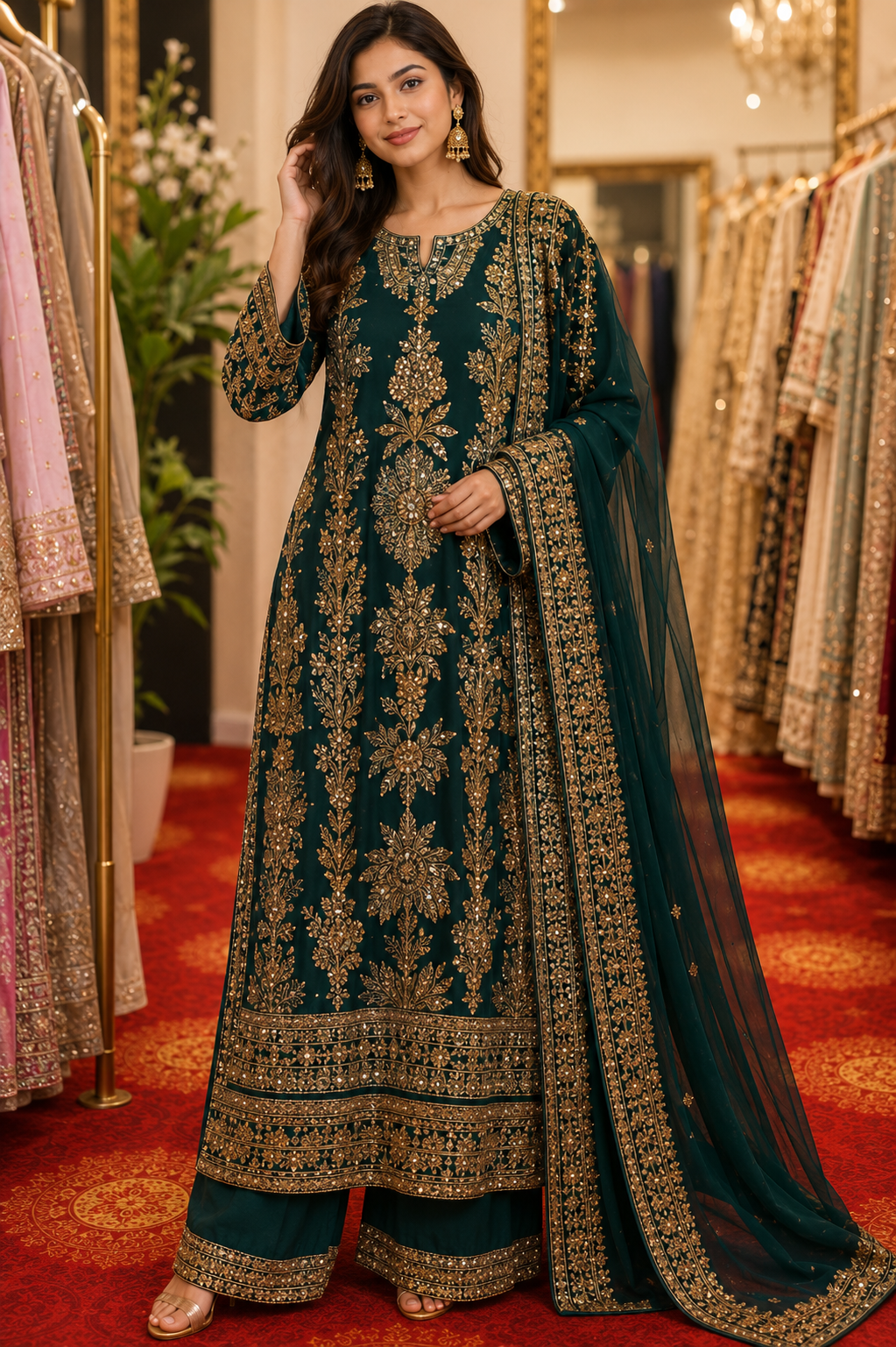 Bridal Party Wear Heavy Designer Embroidered Suit with Premium Dupatta